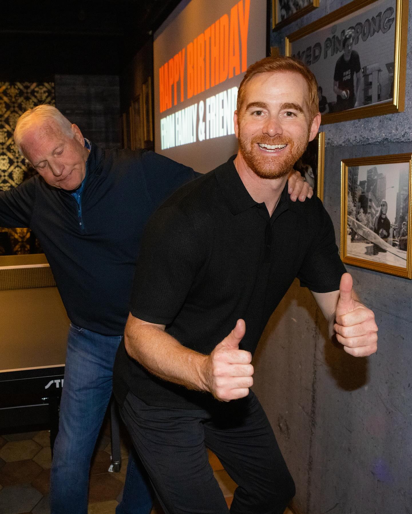 Andrew Santino gave a thumbs up as he was spanked by his friend, and as seen in the picture he lacks a wedding band in his ring finger.